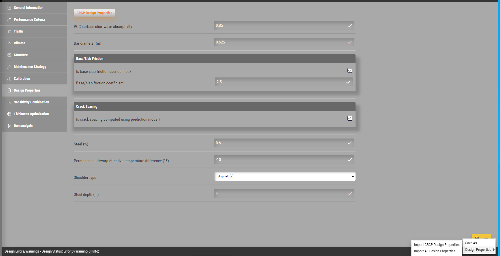 Import Design Properties